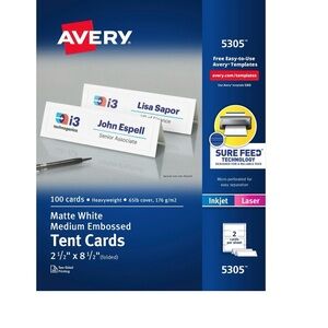 AVERY Printable Tent Cards with Sure Feed Technology, 2 1/2" x 8 1/2".  (5305)